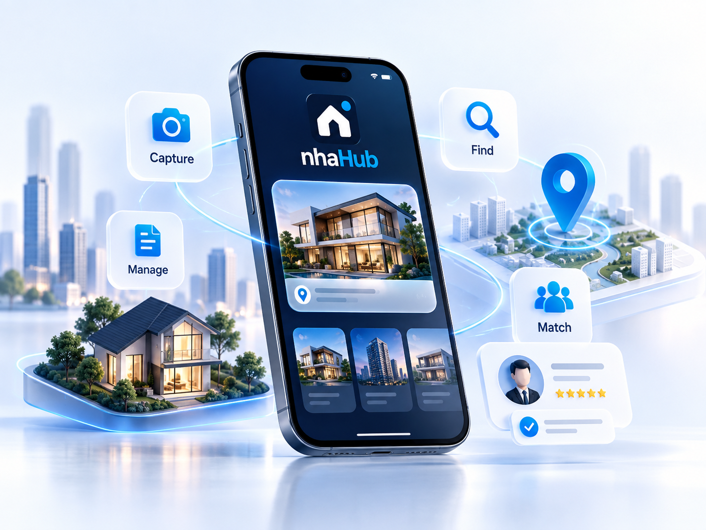 nhaHub hỗ trợ ghi nhận, quản lý, tìm kiếm và matching bất động sản